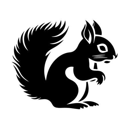 This striking silhouette features a squirrel in a playful pose, showcasing its fluffy tail and ears, ideal for nature-inspired projects.のイラスト素材