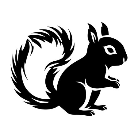 This black silhouette of a playful squirrel captures the essence of wildlife and nature, ideal for illustrations of forest and outdoor themes.のイラスト素材