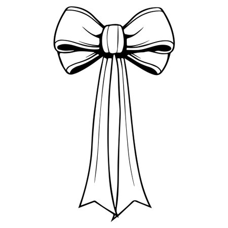 This elegant hand-drawn bow features flowing ribbons that enhance holiday decorations and gift wrapping. Perfect for textile designs or illustrations.のイラスト素材