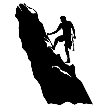 A striking silhouette of a climber scaling a steep rock face, showcasing determination and athleticism in a thrilling outdoor adventure setting.のイラスト素材