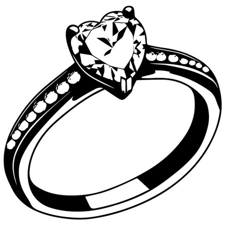 This beautiful heart-shaped diamond ring features a stunning band and elegant design, perfect for engagements or special occasions, symbolizing love.のイラスト素材