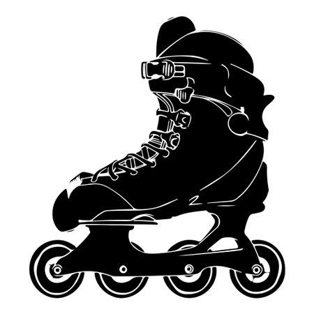 This image features a striking black silhouette of an inline roller skate with three wheels, representing active lifestyle and recreation.のイラスト素材