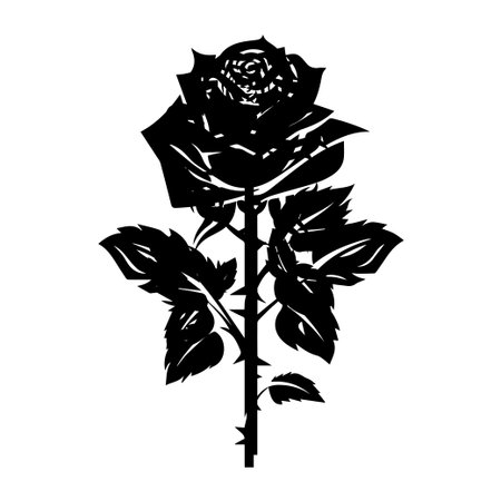 This elegant black rose silhouette creates a stunning visual impact, perfect for floral designs, art projects, or as a romantic symbol in various creative themes.のイラスト素材