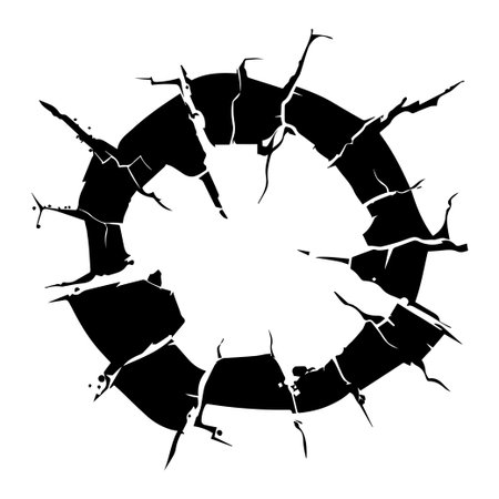 This circular crack design showcases fractured edges, perfect for vibrant backdrops or artistic projects. Its unique visual creates a dramatic impact.のイラスト素材
