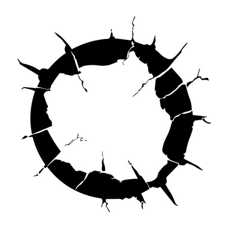 This image features a cracked circular frame, offering a dynamic background for creative design projects. Suitable for various applications.のイラスト素材