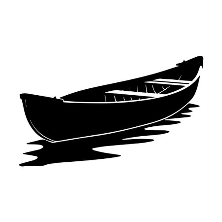 A beautiful silhouette of a wooden canoe floats peacefully on calm water, creating a harmonious scene ideal for nature lovers and adventurers.のイラスト素材