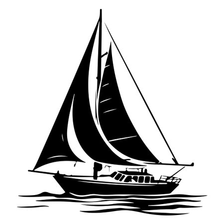 A stunning silhouette of a sailboat navigating calm waters, highlighting the beauty of sailing and outdoor adventures on bright days.のイラスト素材