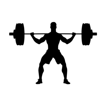 A powerful silhouette of an athlete lifting a heavy barbell, showcasing strength and determination. Ideal for fitness and sports themes.のイラスト素材