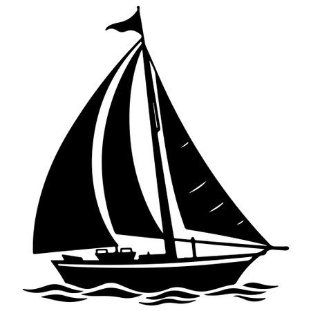 This striking black silhouette of a sailboat captures the essence of nautical adventure, symbolizing freedom on calm waters. Ideal for maritime themes.のイラスト素材