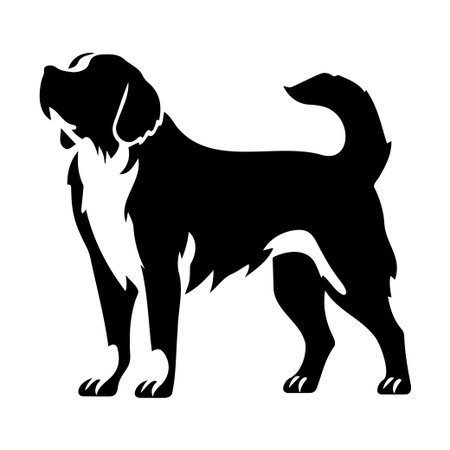 A striking silhouette of a dog in a confident standing position, showcasing its playful and friendly nature in a minimalist style, perfect for designs.のイラスト素材