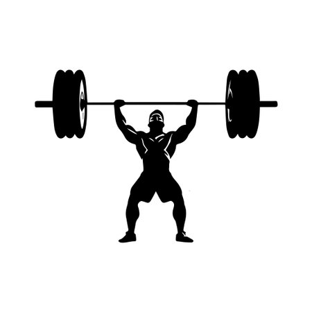 A powerful silhouette of a strongman lifting a heavy barbell, symbolizing dedication to fitness and strength training in an active lifestyle.のイラスト素材
