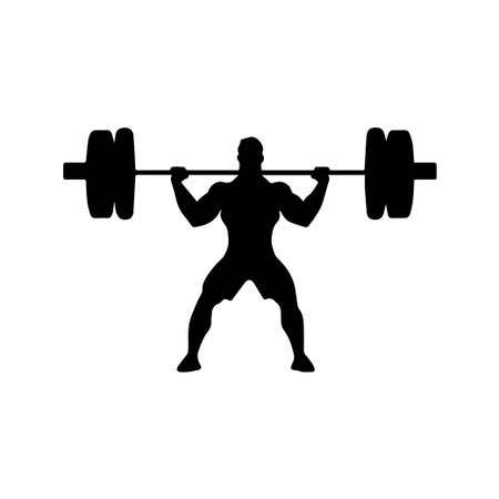 Strong athlete in a dynamic pose lifting heavy weights showcases dedication to fitness and strength training in a minimalist style.のイラスト素材