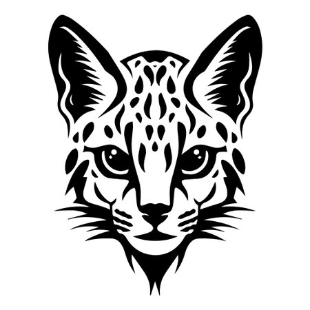 Captivating black and white illustration of a lynx face showcasing striking features and intricate...