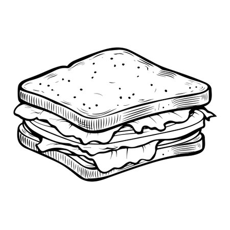 A hand-drawn sketch of a delicious sandwich featuring layers of fresh lettuce and bread, perfect for culinary illustrations or food-related projects.のイラスト素材