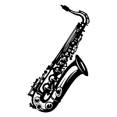 This black silhouette of a saxophone represents musical creativity and elegance, perfect for projects related to jazz, performance, and art.のイラスト素材
