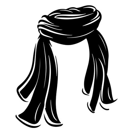 This artistic illustration showcases an elegant woman's hair adorned with a beautifully draped scarf, perfect for fashion and style inspiration.のイラスト素材