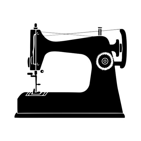 Classic vintage sewing machine silhouette for artistic projects. Perfect for textile crafting. Evokes nostalgia and creative inspiration in designs.のイラスト素材