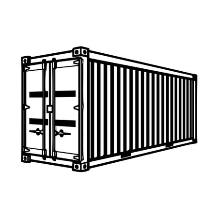 This black and white illustration showcases a cargo shipping container, emphasizing its features and utility in transportation and logistics.のイラスト素材