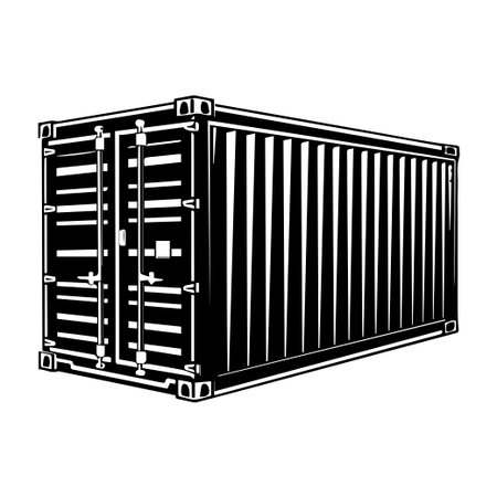 This black and white silhouette of a shipping container serves as a versatile graphic for illustrating logistics, transportation, and industrial services.のイラスト素材