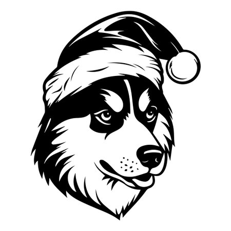 An endearing dog wearing a Santa hat captures the spirit of winter festivities and holiday joy, perfect for Christmas-themed projects and designs.のイラスト素材