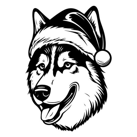 This charming illustration features a joyful wolf wearing a Santa hat, perfect for conveying the festive spirit of winter and Christmas events.のイラスト素材