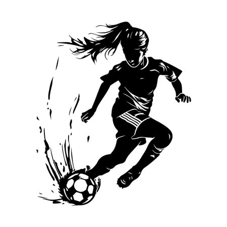 This dynamic silhouette captures the energy of a female soccer player in action, demonstrating athletic skill and passion for the game. Perfect for sports themes.のイラスト素材