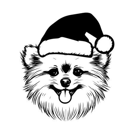 Adorable Pomeranian dog wearing a Santa hat brings festive cheer and warmth. Perfect illustration for holiday decorations and joyful celebrations.のイラスト素材