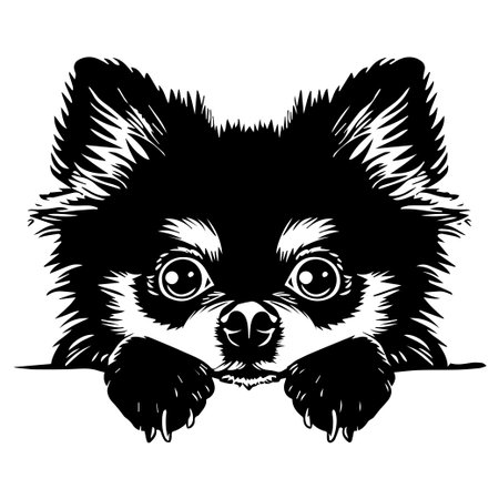 Charming illustration of a Chihuahua dog face, featuring big expressive eyes and fluffy ears. Perfect for pet lovers and dog enthusiasts.のイラスト素材