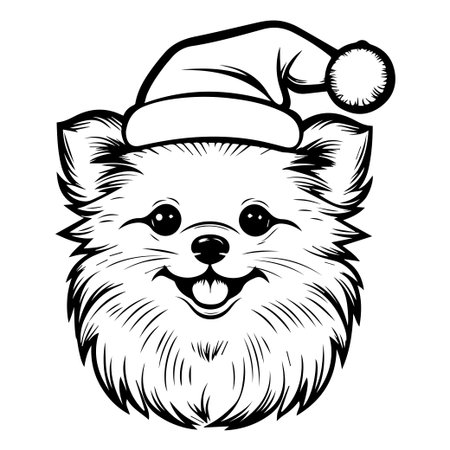 This charming illustration showcases a fluffy dog wearing a Santa hat, radiating joy and cheer, ideal for embodying holiday spirit and fun.のイラスト素材