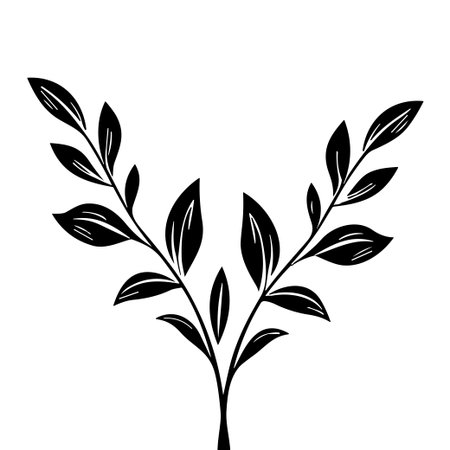 This artistic black and white illustration features delicate leaves arranged in a graceful design, perfect for adding a touch of nature to various creative projects.のイラスト素材