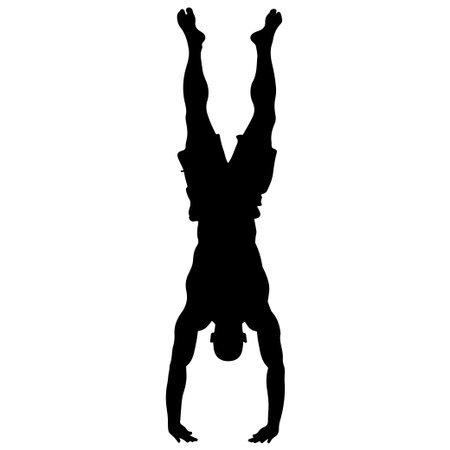 A striking silhouette of an individual executing a handstand, showcasing grace and strength. Perfect for sports or fitness-themed designs.のイラスト素材