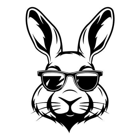 This stylish black and white illustration features a cool rabbit wearing sunglasses, perfect for modern design projects or playful decor.のイラスト素材