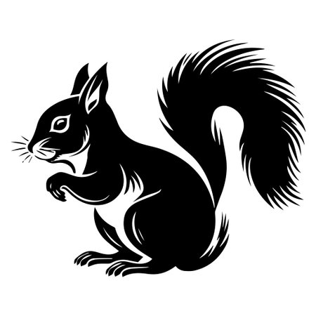 This black silhouette of a squirrel captures the charm of wildlife in an artistic form, ideal for nature-themed projects and decor.のイラスト素材