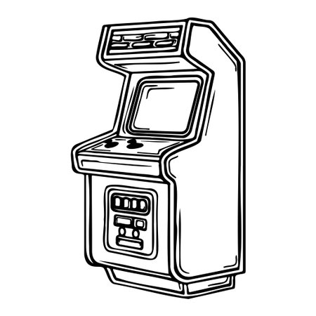 This artistic outline of a vintage arcade game machine captures the nostalgia of retro gaming culture and invites creativity and fun.のイラスト素材