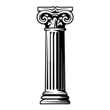 This black and white illustration showcases an elegant Corinthian column, ideal for projects related to architecture or history themes.のイラスト素材