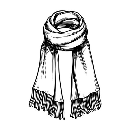 A beautifully hand-drawn illustration of a scarf, showcasing intricate details and textures, ideal for fashion and seasonal projects.のイラスト素材