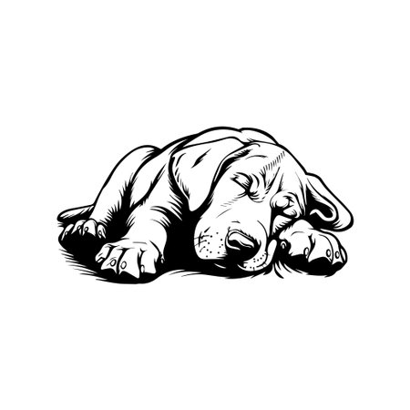 This charming black and white illustration features a sleeping dog, capturing the essence of tranquility and cuteness. Ideal for pet lovers!のイラスト素材