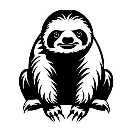 Enjoy this charming black and white illustration of a sloth, perfect for nature projects, children's books, or wildlife posters.のイラスト素材