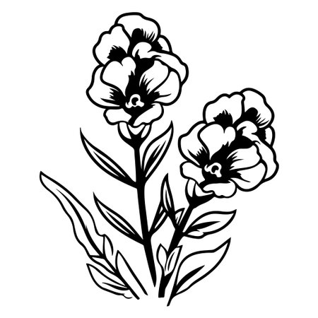 This elegant line art illustration displays two beautiful flowers and leaves, perfect for nature-themed designs, home decor, or crafts.のイラスト素材