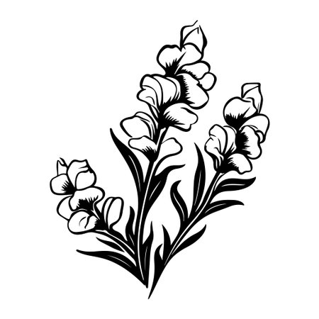 A stunning black and white floral illustration showcasing elegant flowers intertwined with delicate leaves and stems in a minimalist design.のイラスト素材