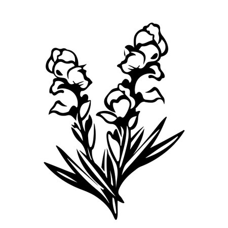This elegant monochrome floral illustration features two blooming flowers with graceful lines and delicate leaves, capturing beauty in simplicity.のイラスト素材