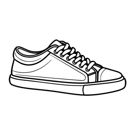 This is a simplistic outline illustration of a casual sneaker shoe, ideal for creative projects, graphic design, and artistic concepts.のイラスト素材