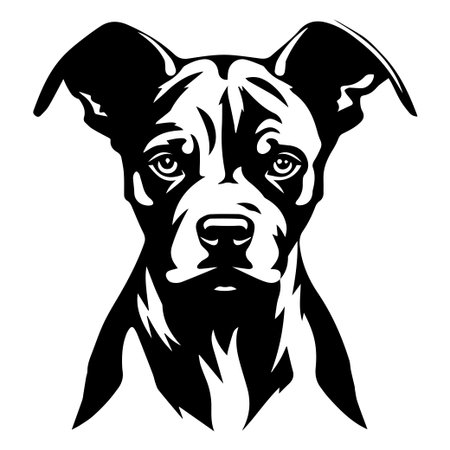 This striking illustration features a detailed portrait of a dog, showcasing its expressive face and unique features in a bold monochrome style.のイラスト素材