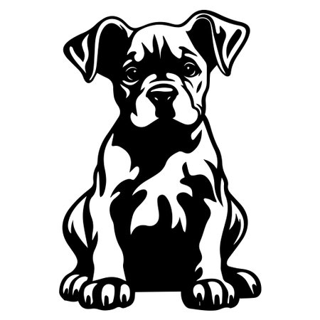 This charming illustration features a playful puppy in a black and white design. Ideal for pet lovers, this artwork captures the essence of youthful joy and companionship.のイラスト素材