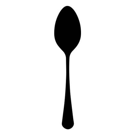 This image features a simple black silhouette of a spoon, perfect for culinary designs, minimalist projects, or food-related graphics.のイラスト素材