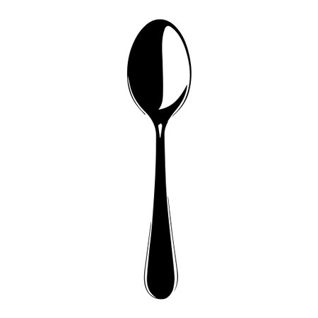 A sleek black and white illustration of a spoon, ideal for culinary designs. Perfect as a symbol of dining, cooking, or kitchenware.のイラスト素材