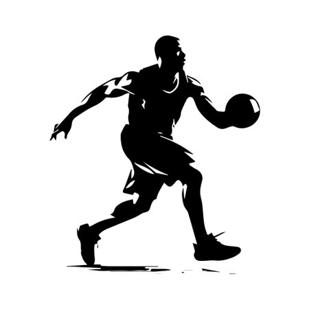 A striking silhouette of a basketball player in action, capturing the essence of sports performance and athletic spirit on the court.のイラスト素材