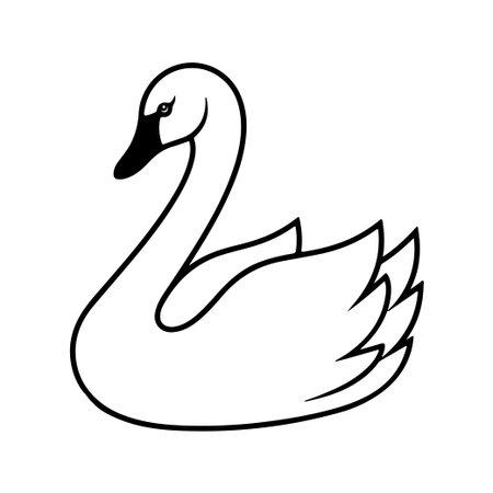 An elegant outline illustration of a swan showcases its graceful curves and serene posture. Perfect for artistic and nature-themed projects.のイラスト素材