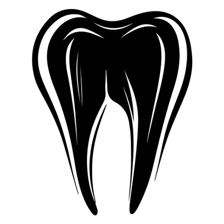 This black and white tooth illustration features two distinctive stripes, ideal for representing dental care, oral health, and hygiene concepts.のイラスト素材