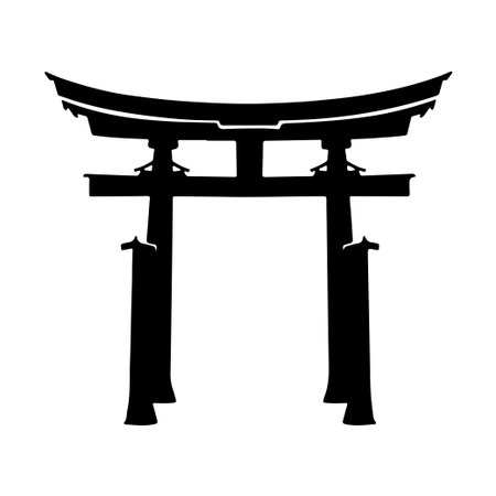 A sleek and minimal silhouette of a traditional Japanese torii gate, representing spiritual entry and rich cultural heritage in Asia. Perfect for various themes.のイラスト素材